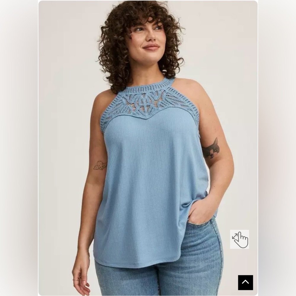 Torrid Crochet Neck Swing Tank – Size 2, Color “Mountain Spring”